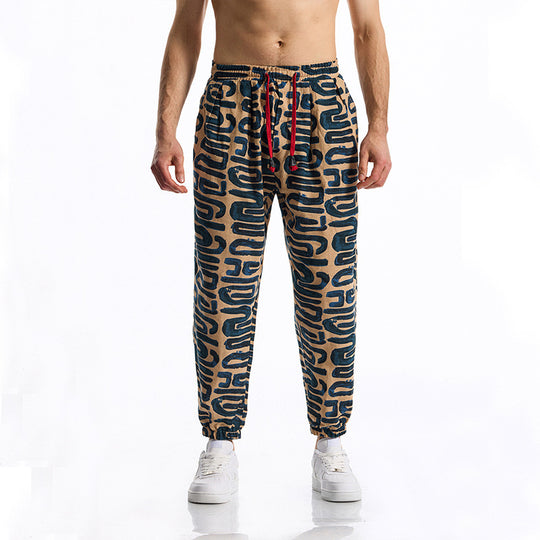 Herren lockere Freizeithose mit buntem Muster und elastischem Bund R&B