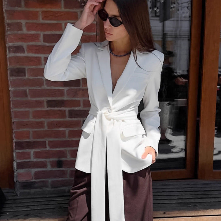 Damen Eleganter Taillierter Blazer mit Knotenverschluss R&B