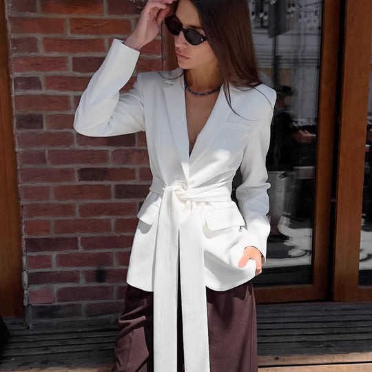 Damen Eleganter Taillierter Blazer mit Knotenverschluss R&B