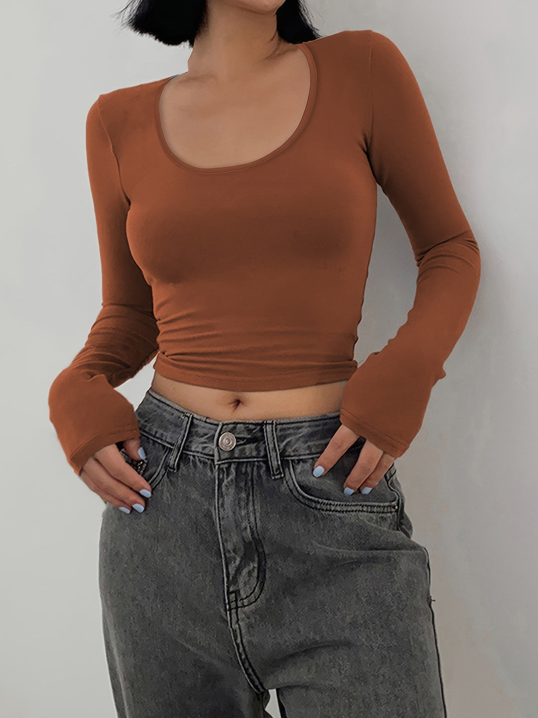 Damen Figurbetontes Langarmshirt mit weiten Ärmeln R&B