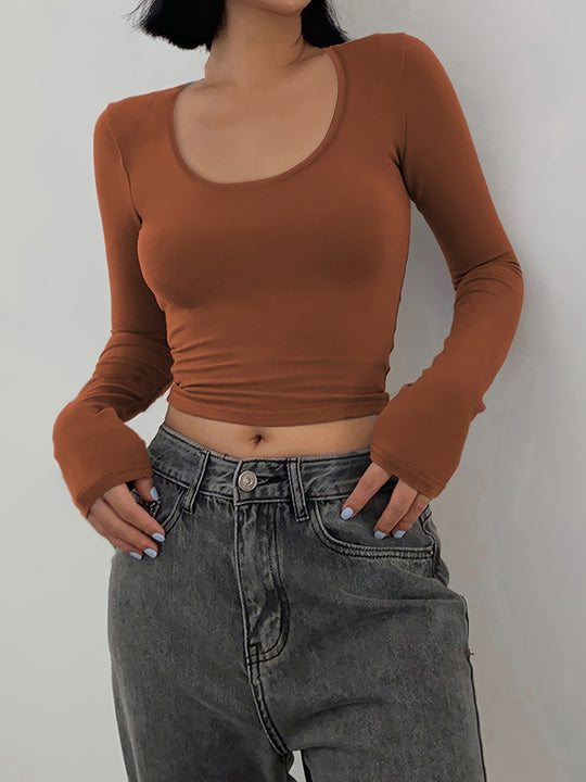 Damen Figurbetontes Langarmshirt mit weiten Ärmeln R&B