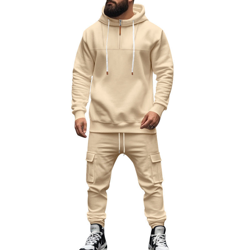 Herren nan Kapuzensweatshirt- und Jogger-Set im Cargo‑Stil mit kurzem Brustreißverschluss und aufgesetzten Klappentaschen R&B