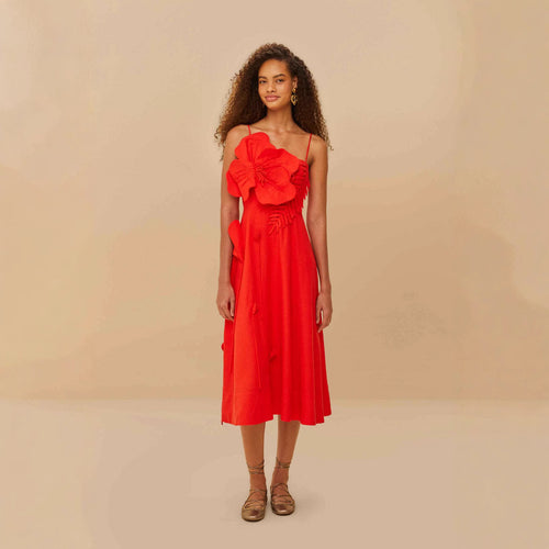 Damen Midi-Kleid mit kunstvollen Rüschendetails und verstellbaren Spaghettiträgern R&B