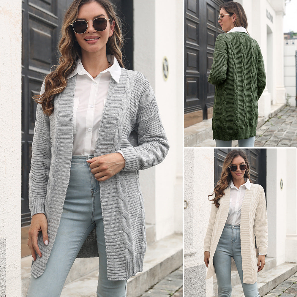 Damen Strickjacke mit strukturiertem Zopfmuster und lässigem Schnitt R&B