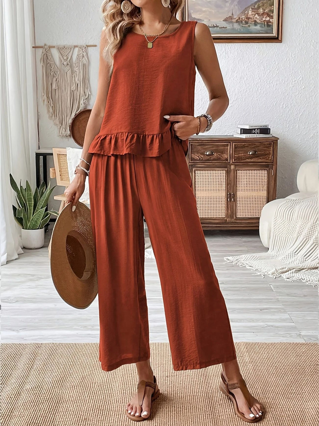 Damen luftiger Overall mit Rüschendetails R&B