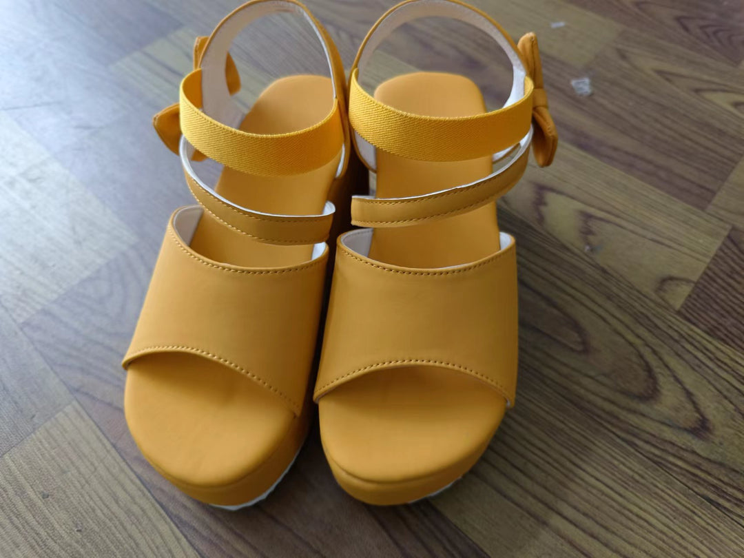 Damen Wedge-Sandalen mit dekorativem Schleifen-Detail und elastischem Riemen R&B