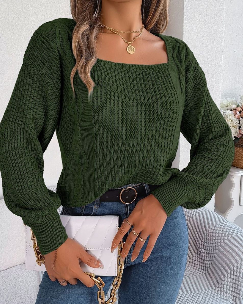 Damen lässiger Strickpullover mit strukturierter Oberfläche und romantischem Zopfdesign R&B