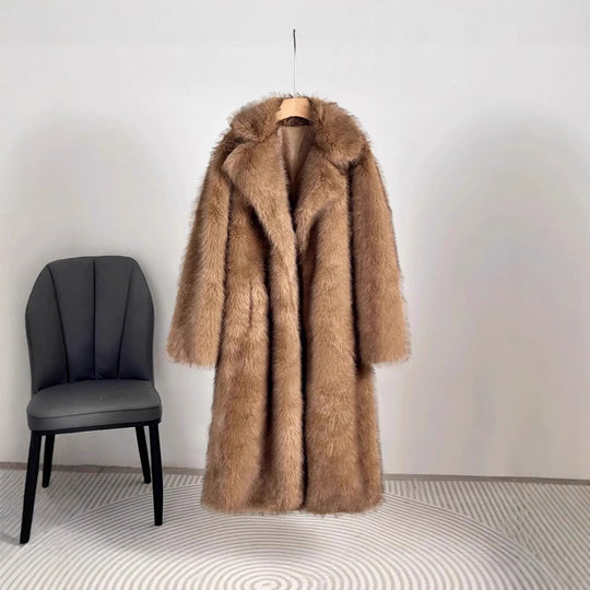 Damen Luxus Kunstfell Mantel R&B