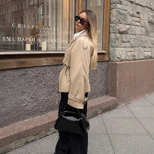 Damen elegante Übergangsjacke mit weich fließendem Schnitt und Taillengürtel R&B