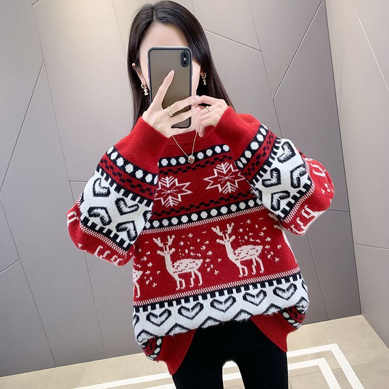 Damen Grobstrickpullover mit festlichem Rentiermotiv und modernem Design R&B