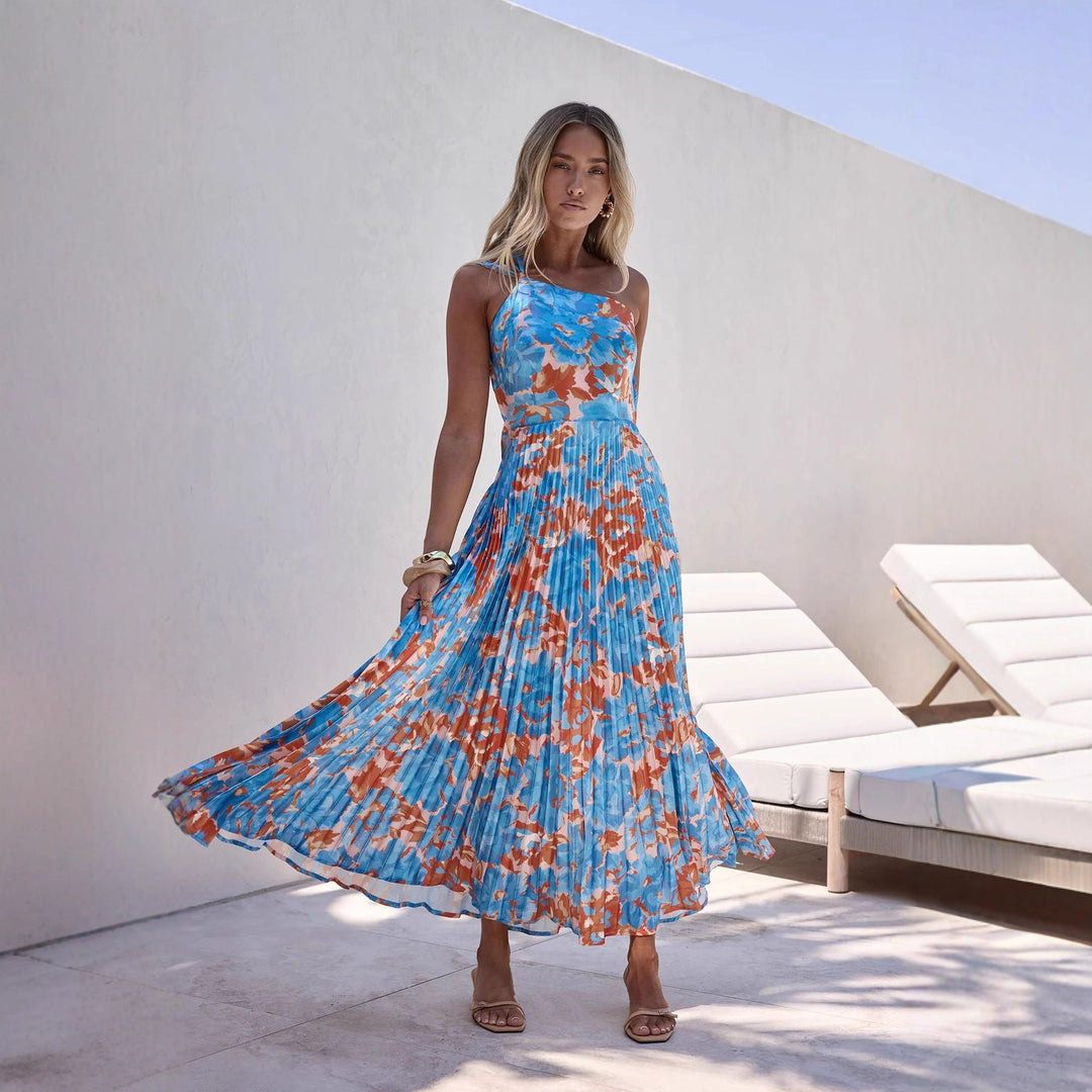 Damen Maxikleid mit schwingendem Faltenrock und femininem Floral-Design R&B