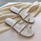 Damen elegante Pantoletten mit goldverziertem Kettendetail R&B