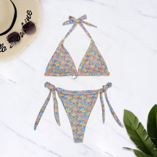 Damen Triangel-Bikini mit buntem Blumenmuster und verstellbaren Trägern R&B
