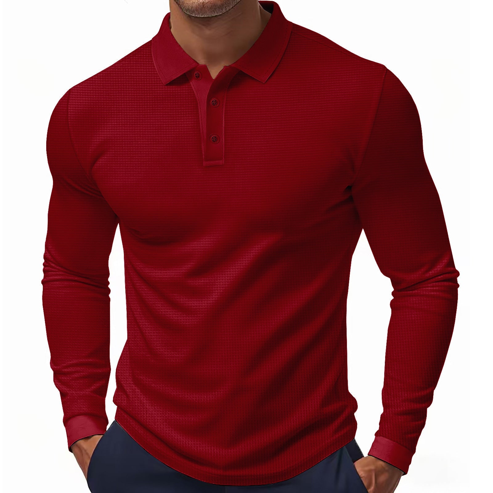 Herren langärmliges Polohemd aus atmungsaktiver Baumwolle mit stylischem Strukturdesign R&B
