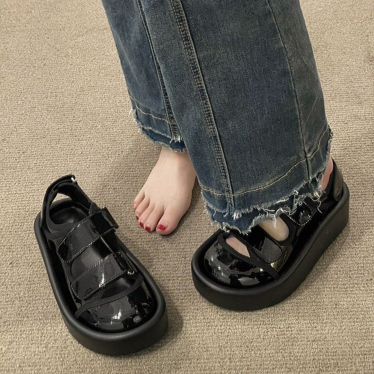 Damen bequeme Plateau-Sandalen mit verstellbaren Klettverschlüssen und rutschfester Sohle R&B