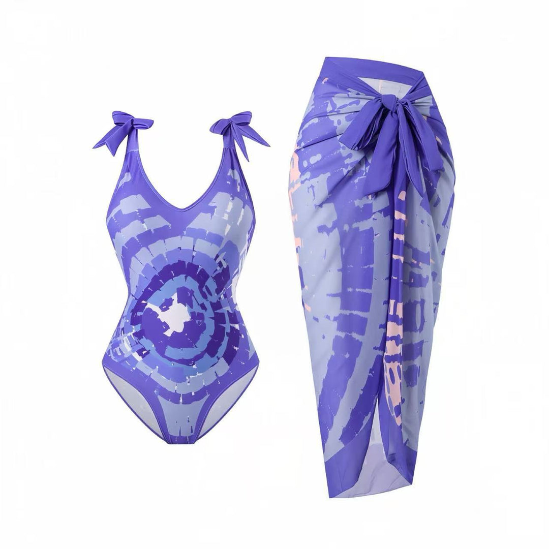 Damen Badeanzug mit floralem Design und transparentem Wickelrock R&B