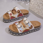 Damen Bequeme und modische Platform-Sandalen mit verstellbaren Riemen und bunten Applikationen