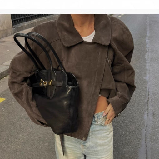 Damen modische Jacke mit weitem Schnitt aus Wildleder R&B