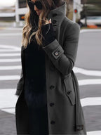 Damen modischer Trenchcoat mit hohem Kragen und eleganten Knopfdetails R&B