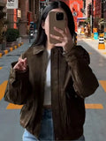 Damen Modische Kunstlederjacke mit lässigem Schnitt und praktischen Taschen R&B