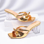 Damen modische Slide-Sandalen mit klarem Blockabsatz R&B