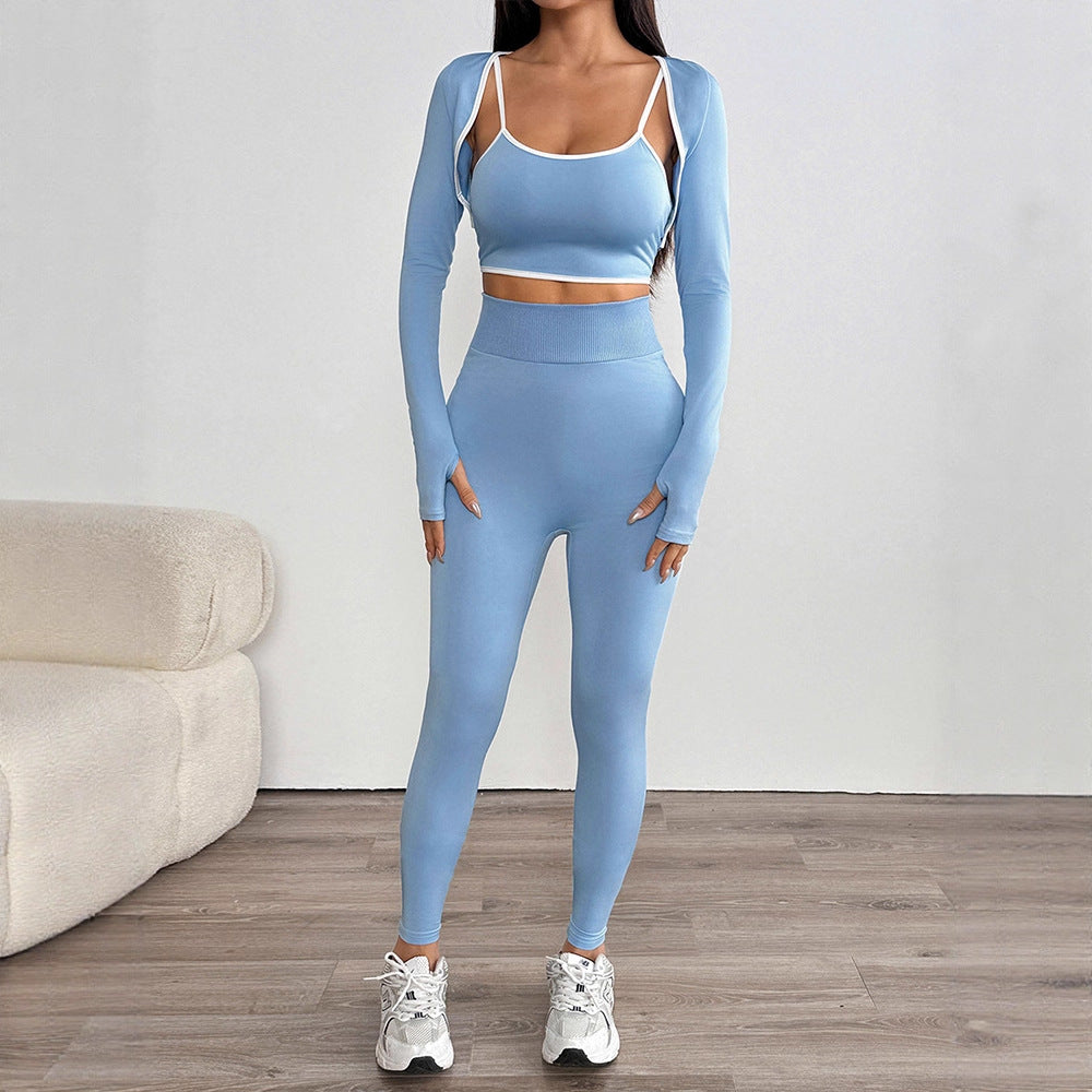 Damen Sportliches Set mit langärmligem Crop-Top und enganliegender Leggings R&B