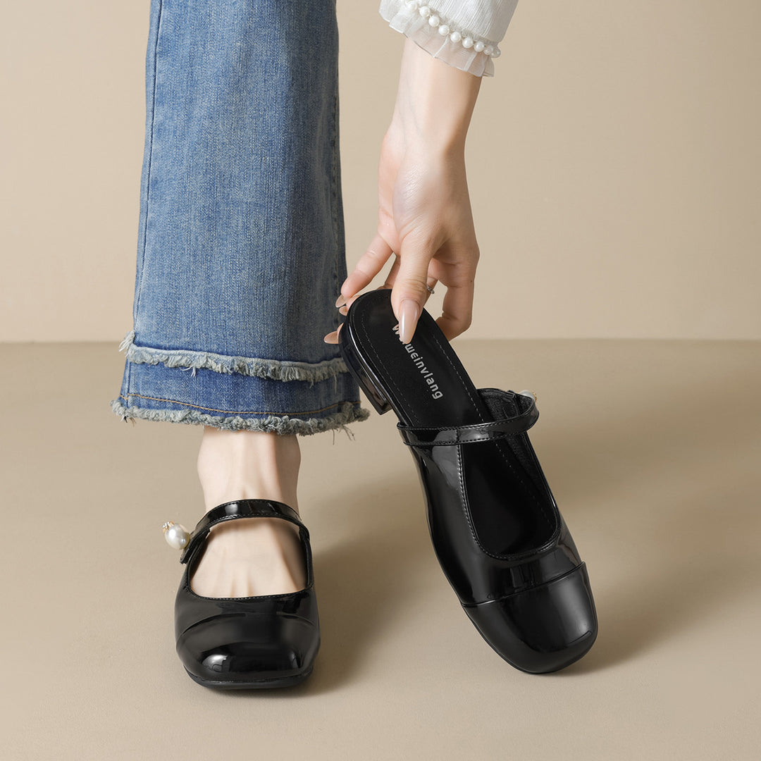 Damen elegante Mules mit modischem Riemen und ansprechendem Farbkontrast R&B