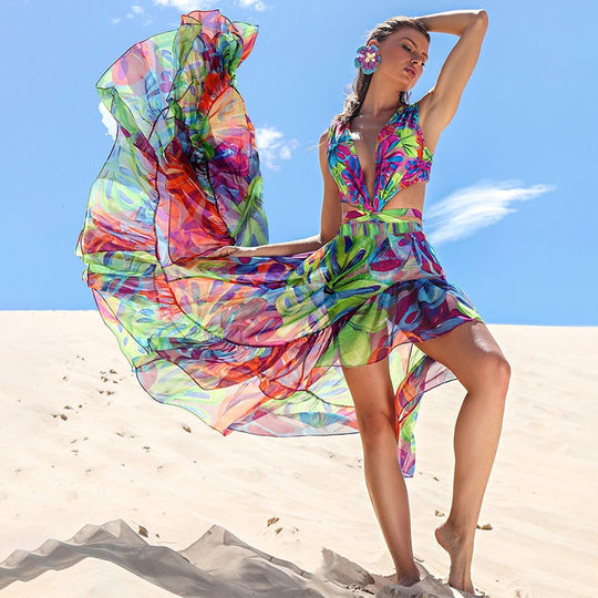 Damen Einteiler Badeanzug mit raffinierten Cut-Out-Details und floralem Design R&B