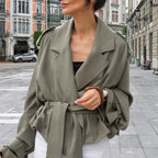 Damen Modische Oversized-Jacke mit Bindegürtel und raffinierter Schnittführung R&B