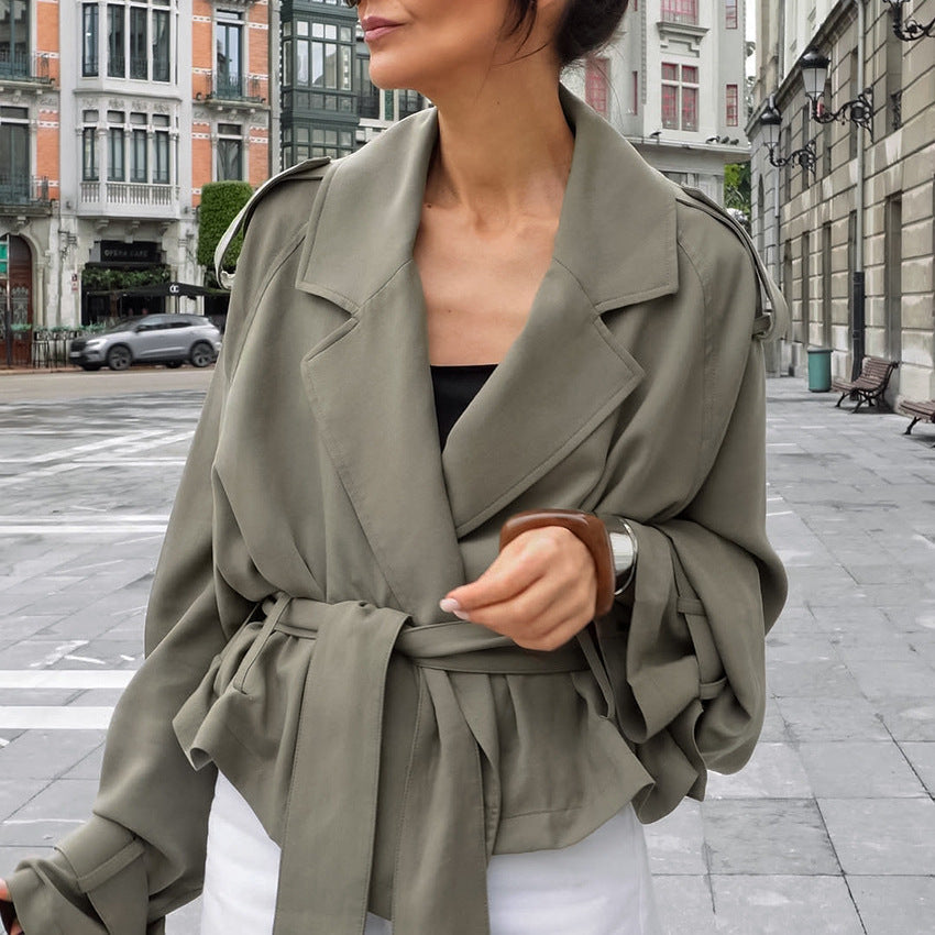 Damen Modische Oversized-Jacke mit Bindegürtel und raffinierter Schnittführung R&B