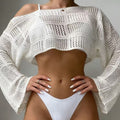 Damen lässige Häkelbluse im Crop-Design mit weitem Arm R&B