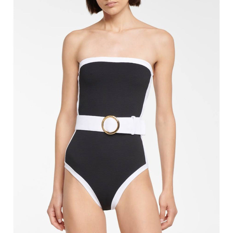 Damen Bandeau-Badeanzug mit modischem Gürtel R&B