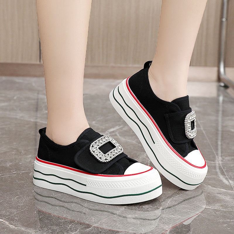 Damen Sneakers mit funkelndem Schnallen-Design und hoher Plattform R&B