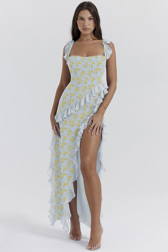 Damen Maxi-Kleid mit Rüschendetails und floralem Design R&B