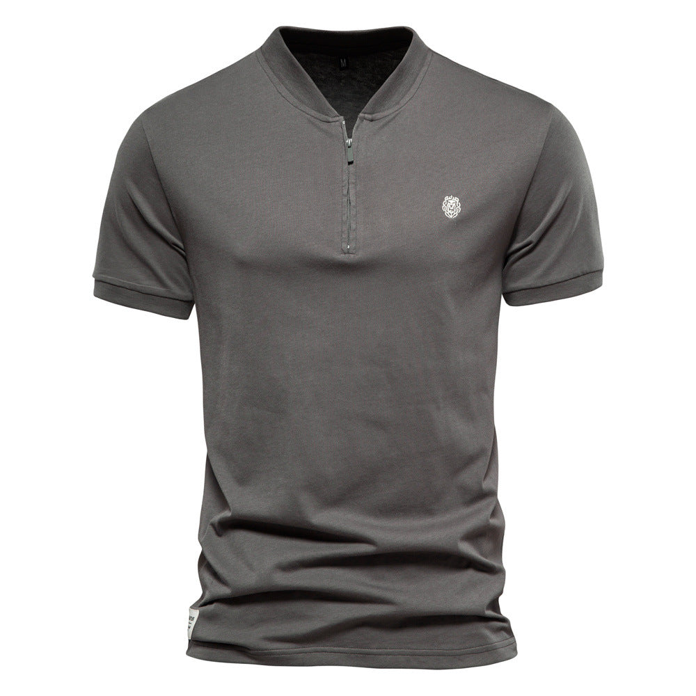 Herren Kurzarm Henley-T-Shirt mit modernem Reißverschluss und hochwertiger Baumwollmischung R&B