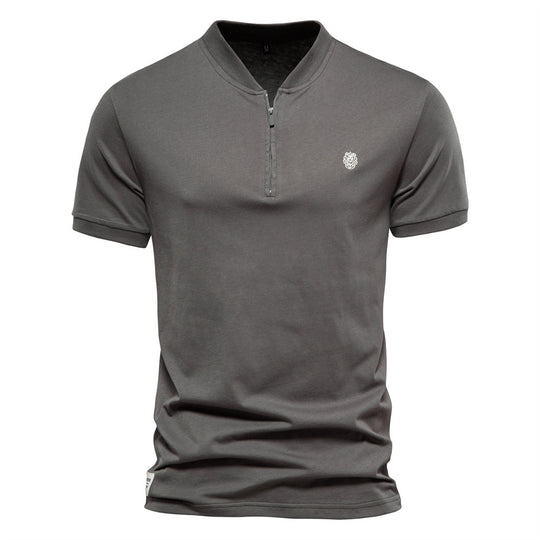 Herren Kurzarm Henley-T-Shirt mit modernem Reißverschluss und hochwertiger Baumwollmischung R&B