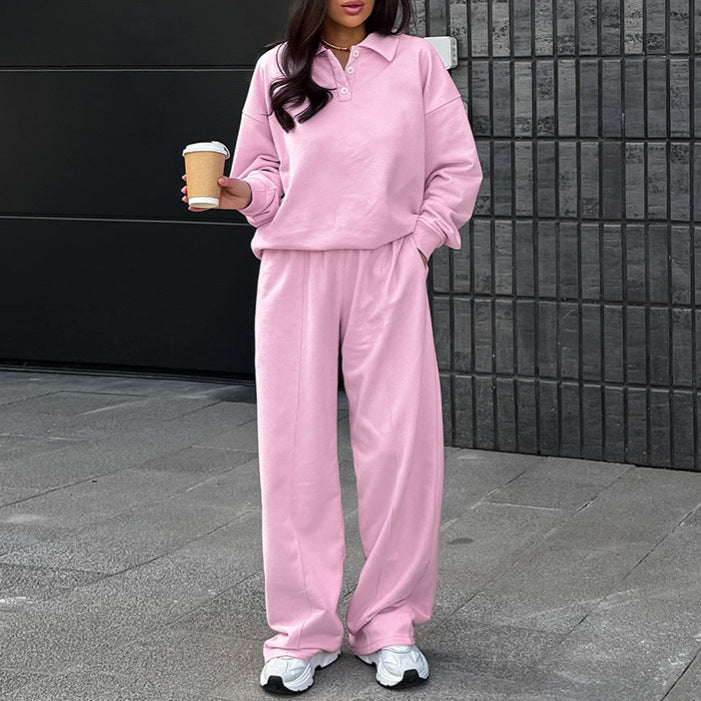 Damen lässiges Sweat-outfit mit lockerer Passform und Polokragen R&B