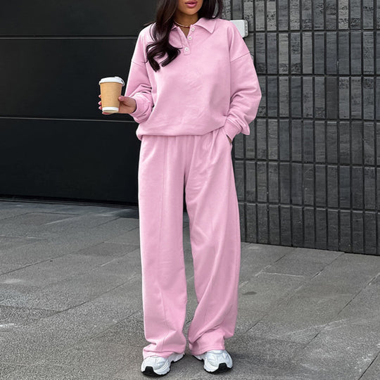 Damen lässiges Sweat-outfit mit lockerer Passform und Polokragen R&B