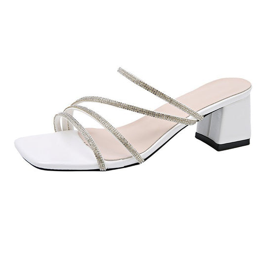 Damen elegante Sandalen mit funkelndem Riemen und Blockabsatz R&B