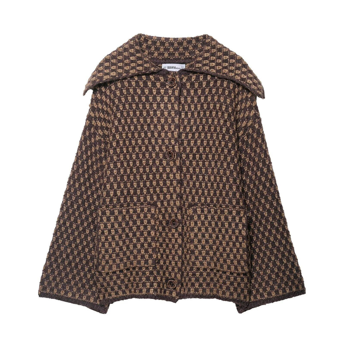 Damen nan kastige Bouclé-Tweedjacke mit großem Umlegekragen, aufgesetzten Taschen und dekorativen Holzknöpfen R&B