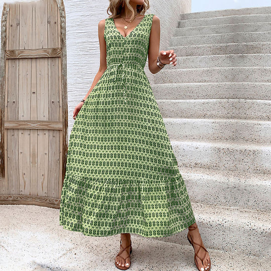 Damen Maxikleid mit V-Ausschnitt und raffiniertem Bindegürtel R&B