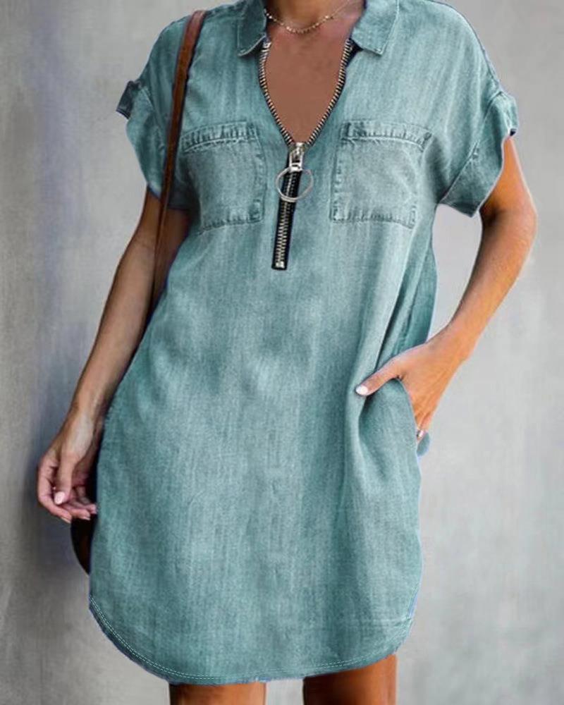 Damen Jeanshemdkleid mit praktischen Taschen und modernem Reißverschluss R&B