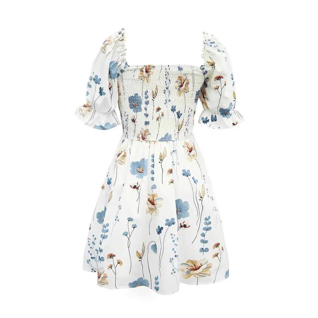 Damen Verspieltes Sommerkleid mit elastischem Taillenbund und schulterfreien Puffärmeln R&B