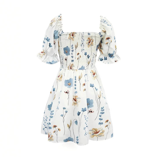 Damen Verspieltes Sommerkleid mit elastischem Taillenbund und schulterfreien Puffärmeln R&B