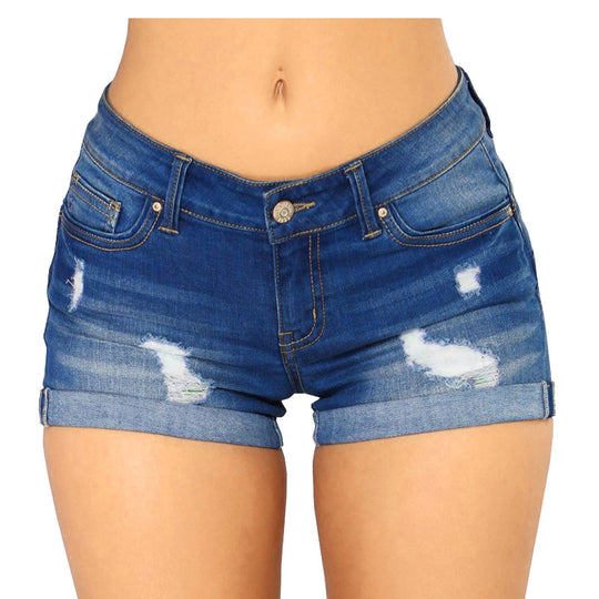 Damen lässige Destroyed Jeans-Shorts mit umgeschlagenem Saum R&B