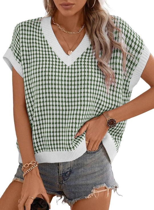 Damen lässiger V-Ausschnitt Pullover mit geometrischem Muster R&B