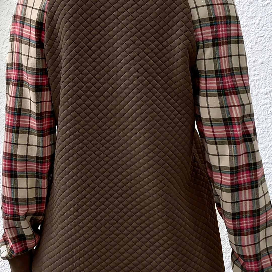 Damen modischer Sweatshirt mit originellem Karomuster und strukturiertem Oberteil R&B