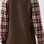 Damen modischer Sweatshirt mit originellem Karomuster und strukturiertem Oberteil R&B