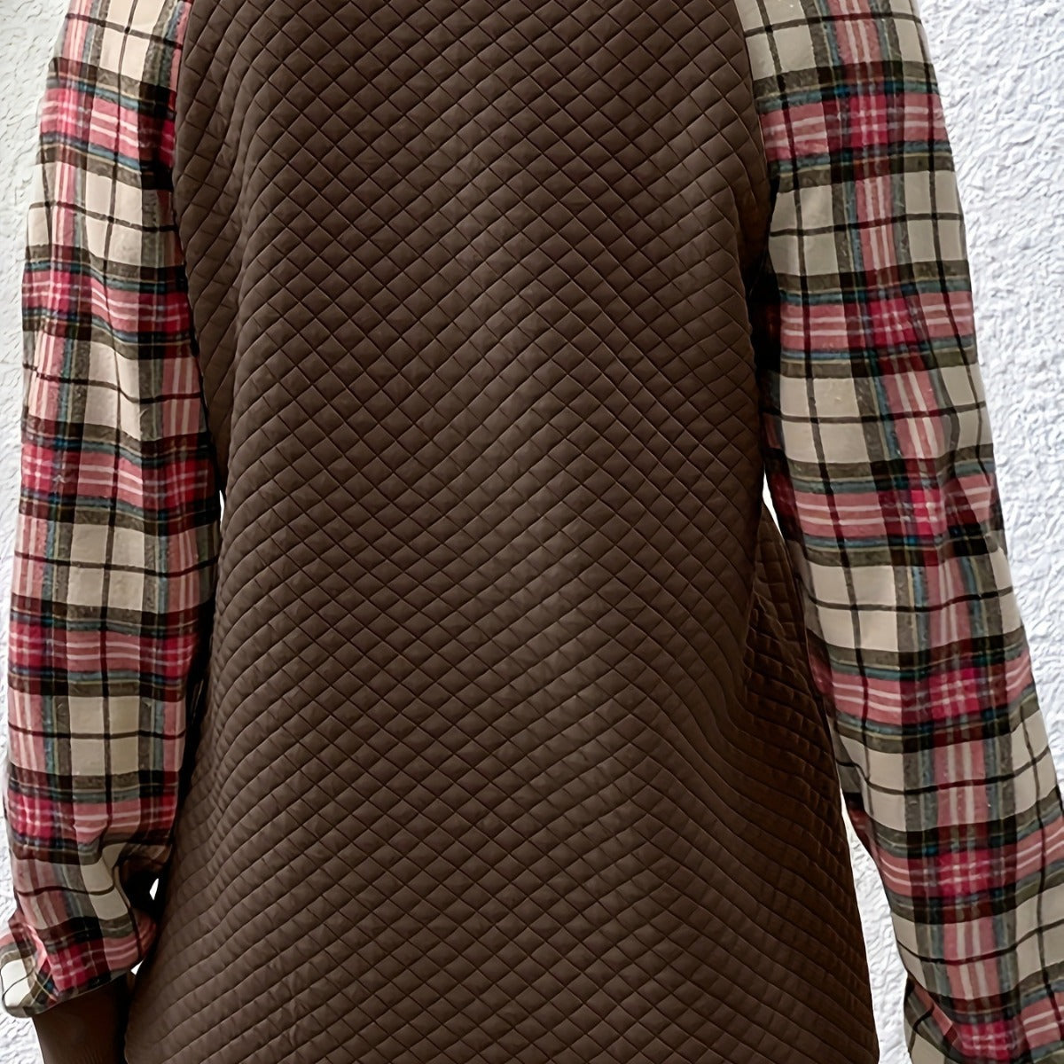 Damen modischer Sweatshirt mit originellem Karomuster und strukturiertem Oberteil R&B