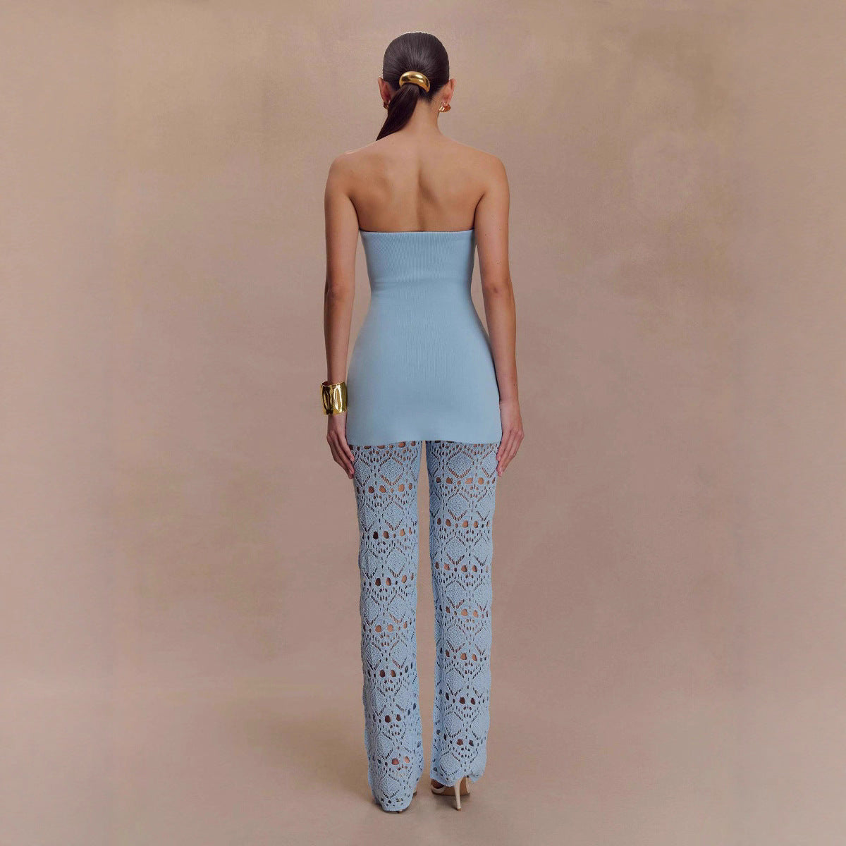 Damen elegantes Oberteil mit luftiger Häkelhose R&B